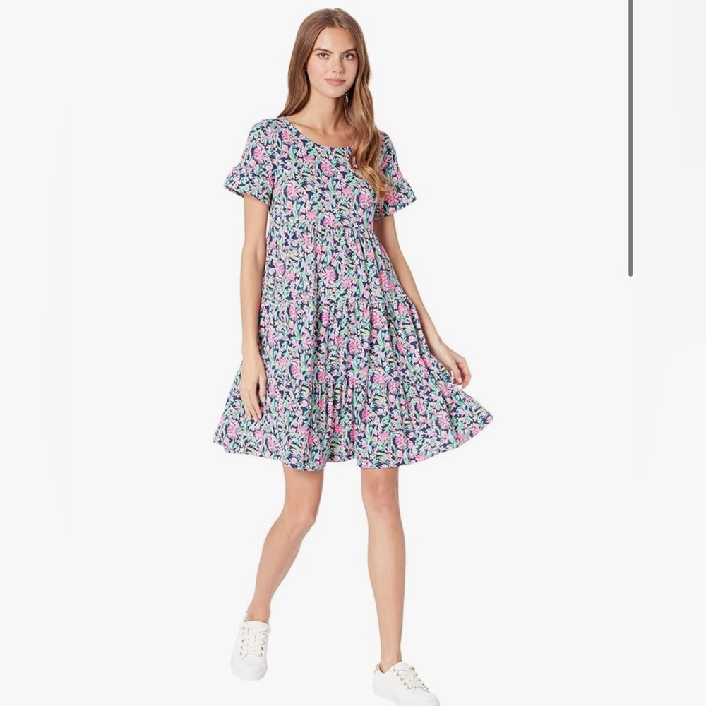 Lilly Pulitzer Women's Jodee Short Sleeve Swing Dress pink green blue size S